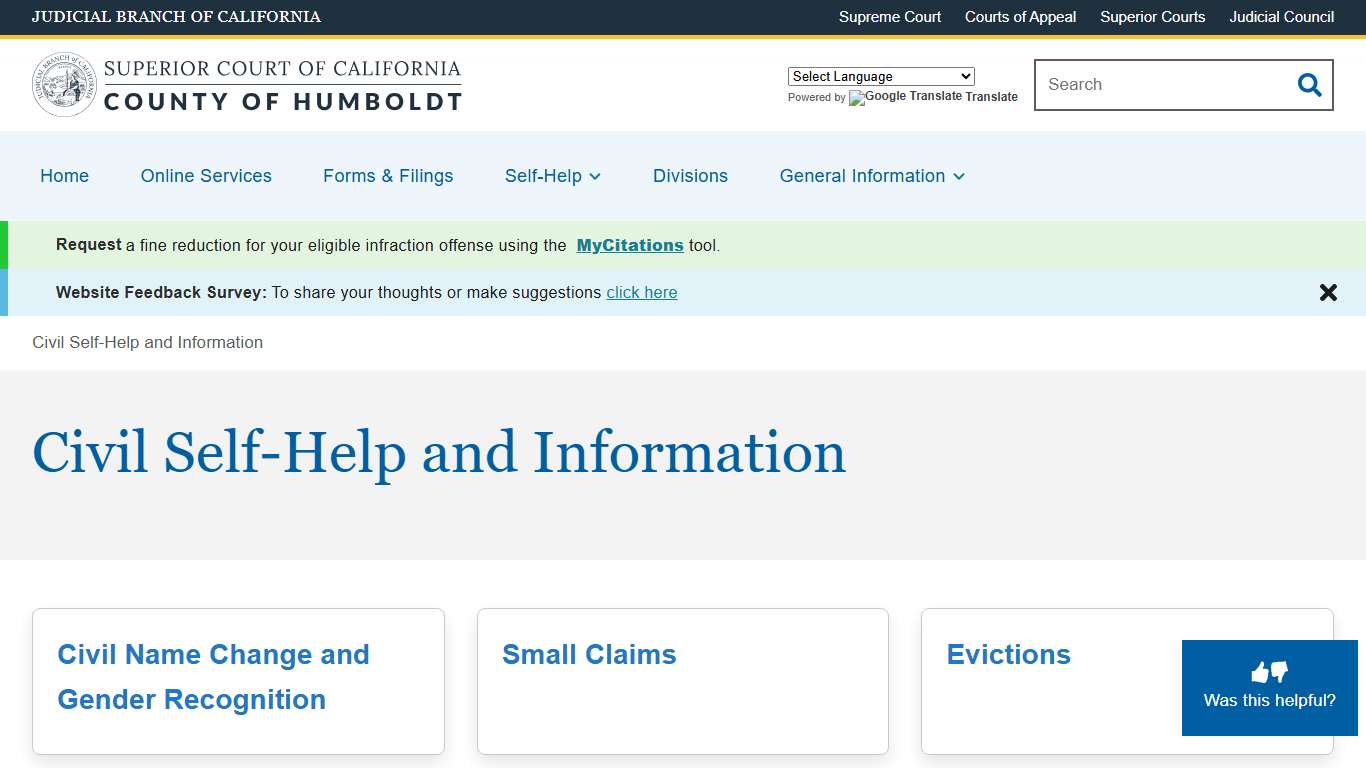 Civil Self-Help and Information Superior Court of California County of Humboldt