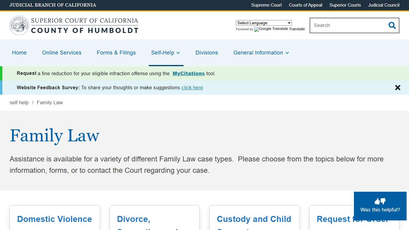 Family Law Superior Court of California County of Humboldt