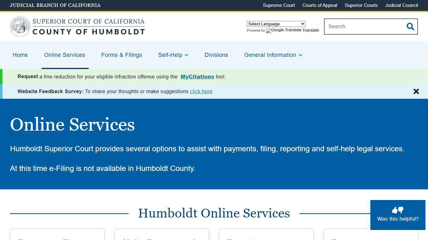 Online Services Superior Court of California County of Humboldt